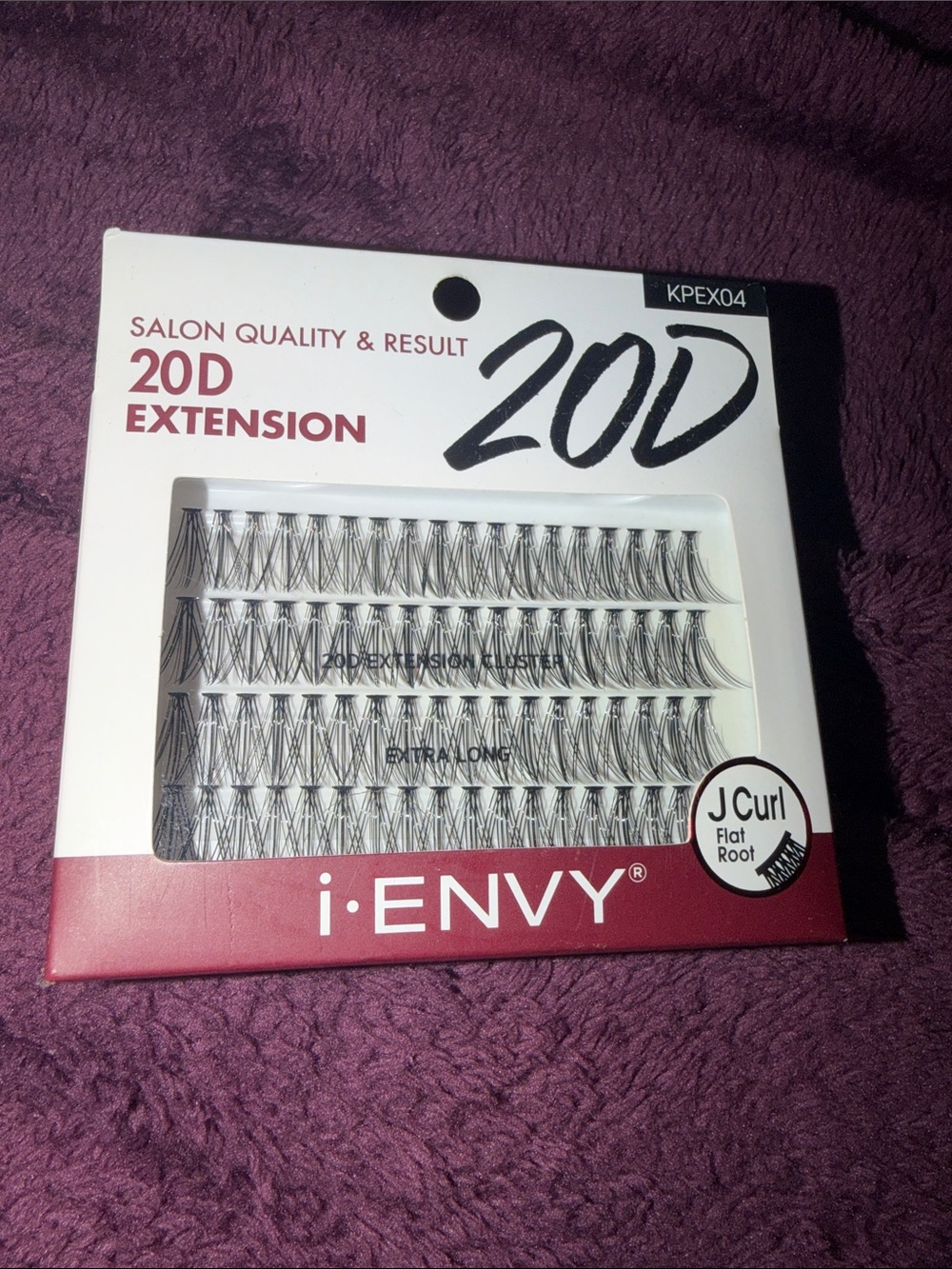 i-ENVY 20D J Curl Individual Lash Extensions - Burgundy & White Packaging